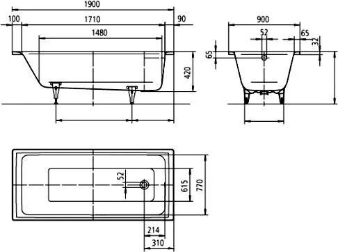 Стальная ванна KALDEWEI Puro 190x90 mod. 696 + easy-clean 259600013001 Стальная ванна KALDEWEI Puro 190x90 mod. 696 + easy-clean 259600013001
