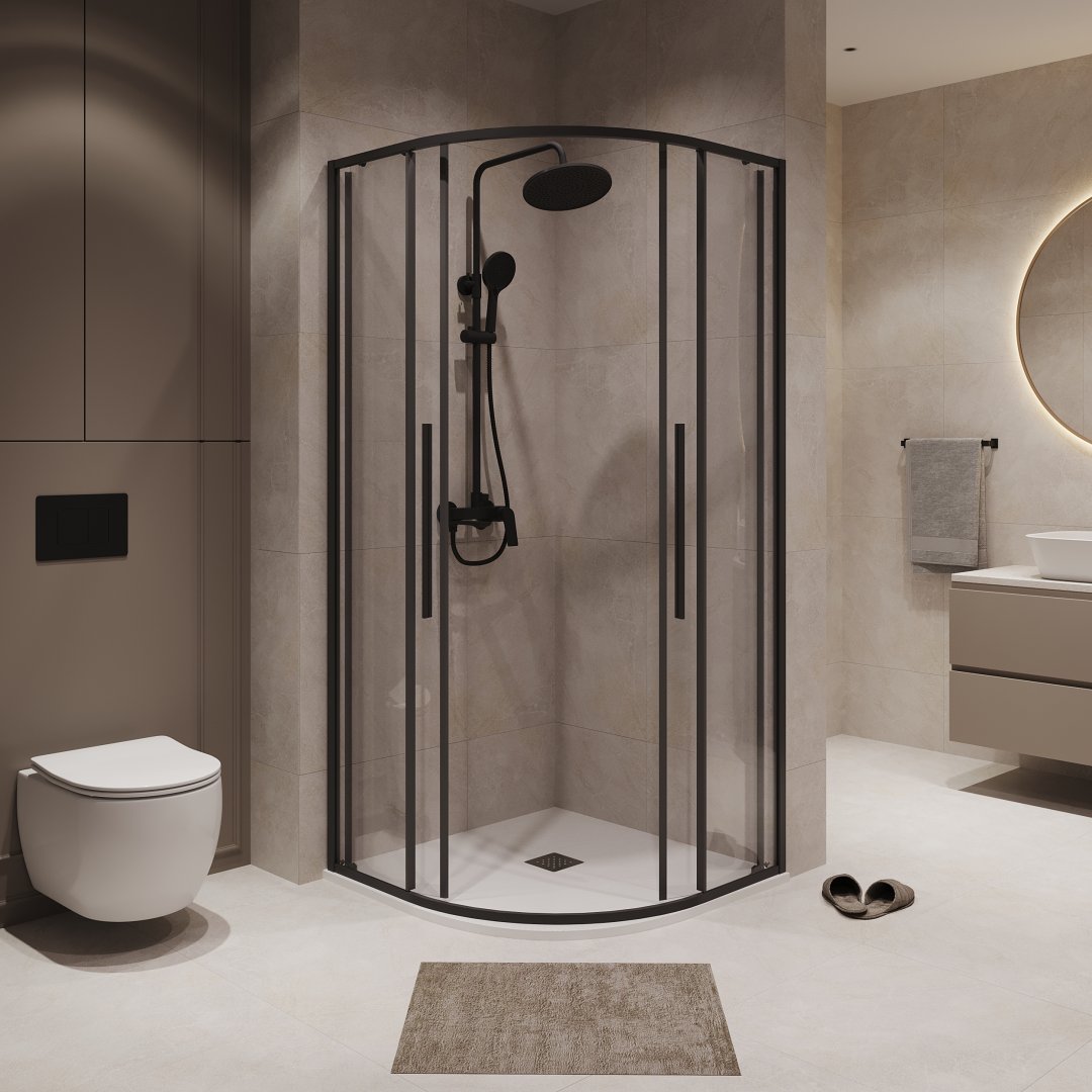 Детальная картинка товара «душевой уголок niagara nova ng-6827-34black (100x100x195) полукруг, раздижная, черный матов, стекло прозрачное»