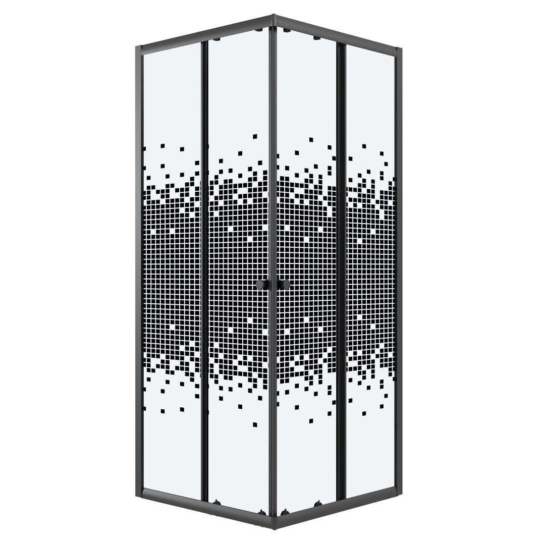 Детальная картинка товара «душевой уголок niagara eco ng-1009-14qblack (90x90x190) квадратная, раздвиж, профиль черный, стекло мозаика (4мм)»