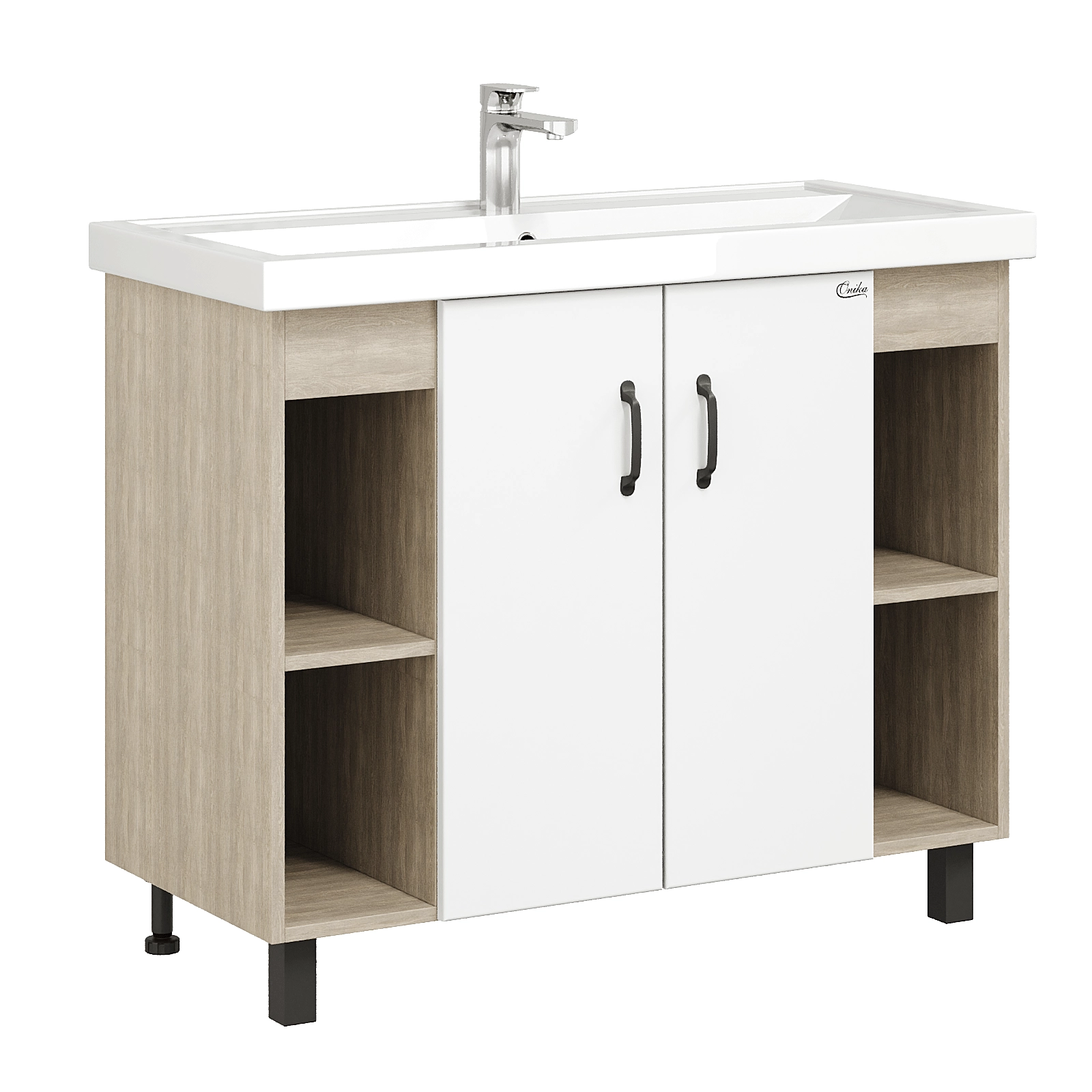 Тумба под раковину Onika Тимбер 100 см 110011 напольная, белая мат./дуб сонома (для Фостер 100) Тумба под раковину Onika Тимбер 100 см 110011 напольная, белая мат./дуб сонома (для Фостер 100)