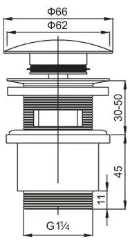 Донный клапан CEZARES CZR-SAT5-01 с системой клик-клак с переливом, хром Донный клапан CEZARES CZR-SAT5-01 с системой клик-клак с переливом, хром