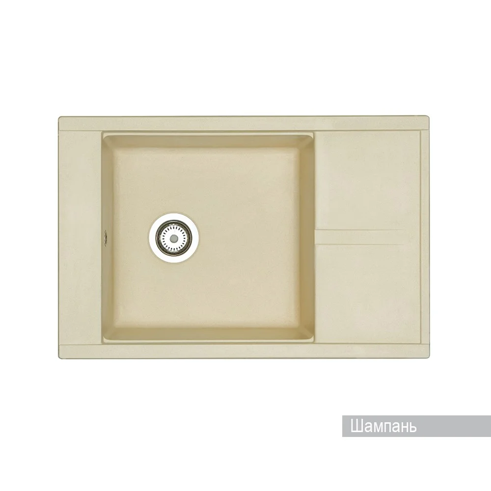 Кухонная мойка Aquaton Делия 78 1A715132DE290 из литого мрамора, прямоугольная, с крылом шампань Кухонная мойка Aquaton Делия 78 1A715132DE290 из литого мрамора, прямоугольная, с крылом шампань