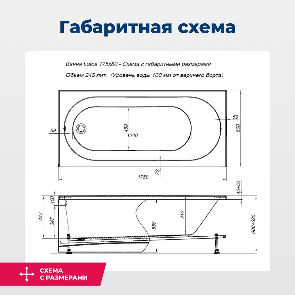 Детальная картинка товара «акриловая ванна aquanet lotos 175x80 с каркасом 00328870»