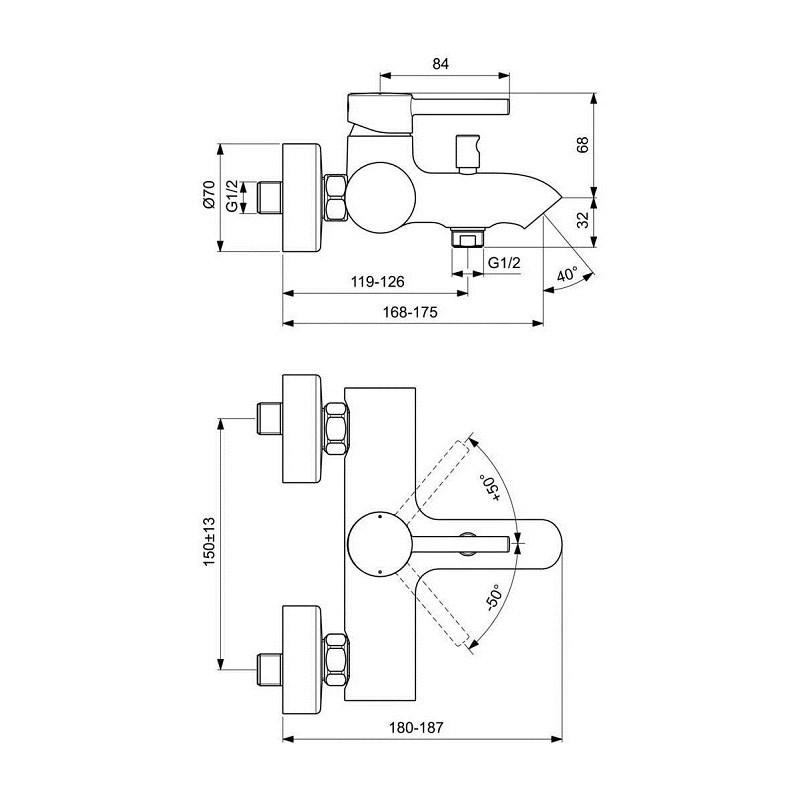 Детальная картинка товара «смеситель для ванны ideal standard ceraline bc199u5 с душем»