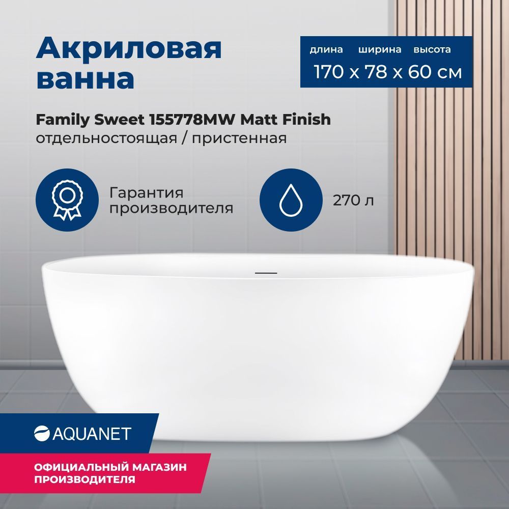 Детальная картинка товара «акриловая ванна aquanet family sweet 170x78 155778-mw»