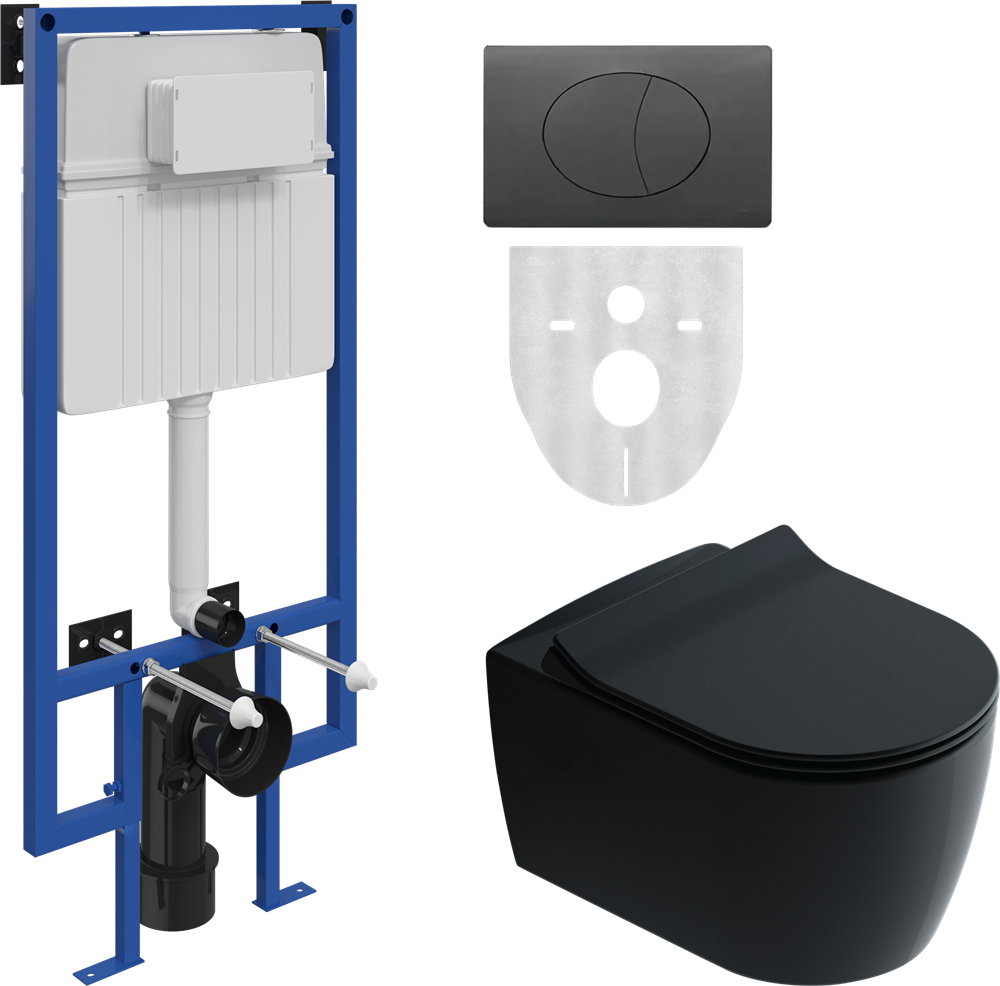 Детальная картинка товара «комплект унитаз подвесной stworki ноттвиль setk3104-2616 безободковый, с микролифтом, черный + систе»