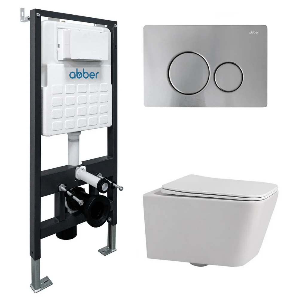 Комплект унитаза ABBER Rechteck AC1201 белый с инсталляцией AC0105 и кнопкой AC0121MCH матовый хром Комплект унитаза ABBER Rechteck AC1201 белый с инсталляцией AC0105 и кнопкой AC0121MCH матовый хром