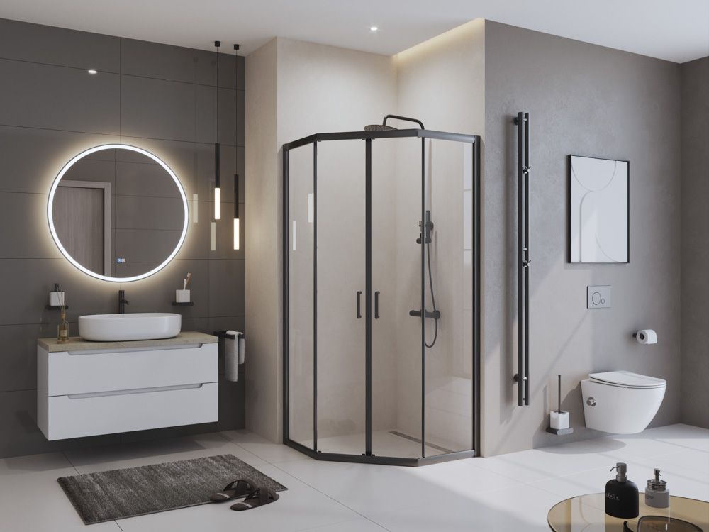 Детальная картинка товара «душевой уголок belbagno uno-195-p-2-90-c-nero 900x900 мм»