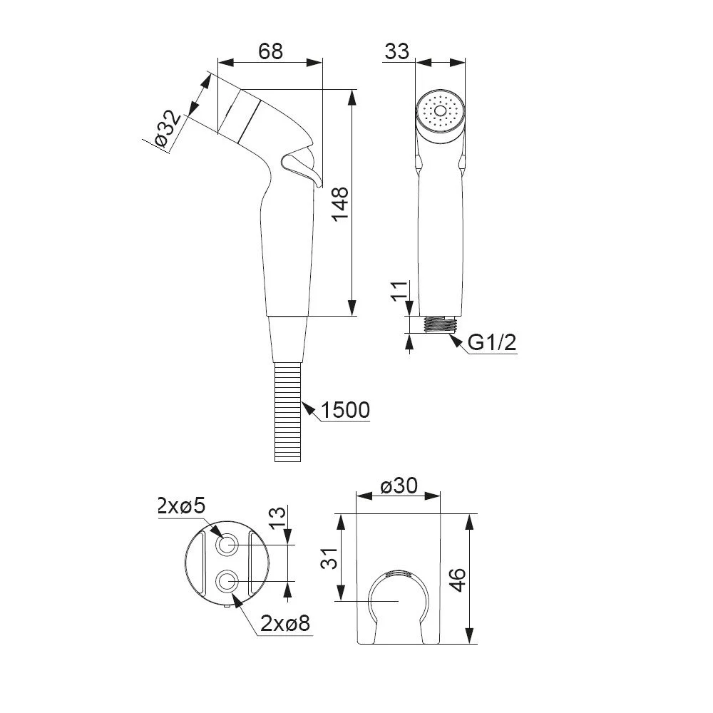 Гигиеническая лейка Damixa Shower program 760550200 с держателем и шлангом, хром Гигиеническая лейка Damixa Shower program 760550200 с держателем и шлангом, хром