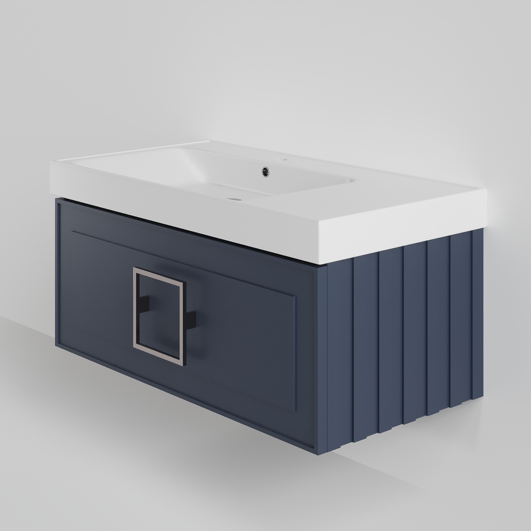 Тумба с раковиной La Fenice Cubo Blu Grigio 90 NFNC-01-CUB-BG-90-1-90L синяя матовая, ручка хром Тумба с раковиной La Fenice Cubo Blu Grigio 90 NFNC-01-CUB-BG-90-1-90L синяя матовая, ручка хром