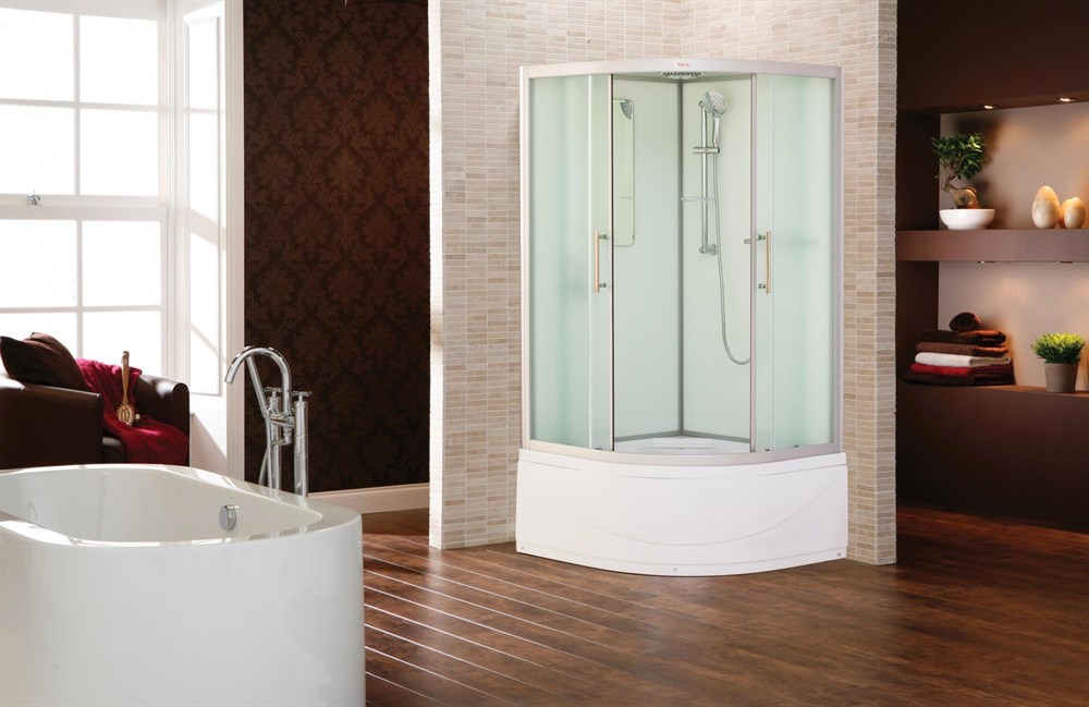 Детальная картинка товара «душевая кабина esbano elegancia (eskb100crb) полукруглая с крышей и высоким поддоном est-100crb: 100x100x210см»
