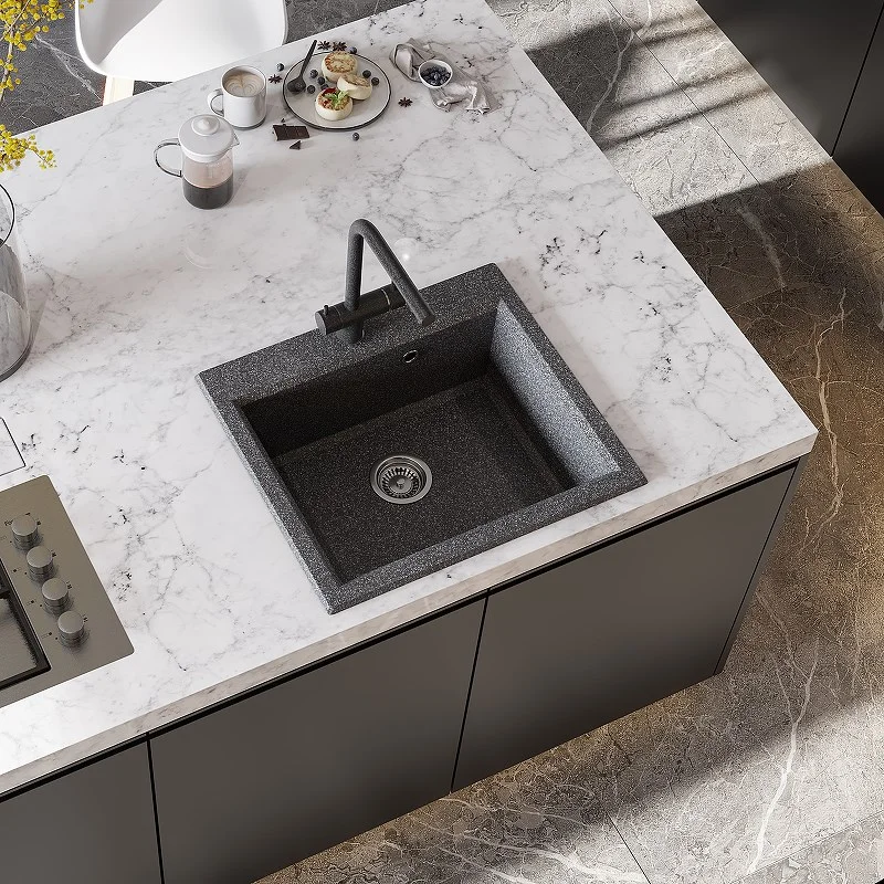 Кухонная мойка Aquaton Линеа 58 1A733032LW210 из литого мрамора, графит Кухонная мойка Aquaton Линеа 58 1A733032LW210 из литого мрамора, графит