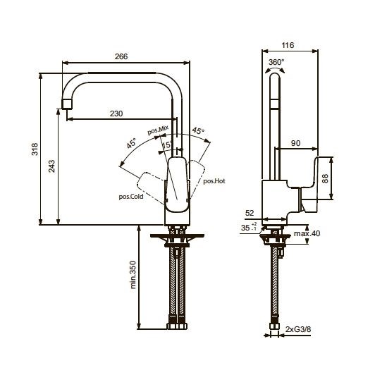 Детальная картинка товара «смеситель для кухни ideal standard ceraplan iii b0725aa»
