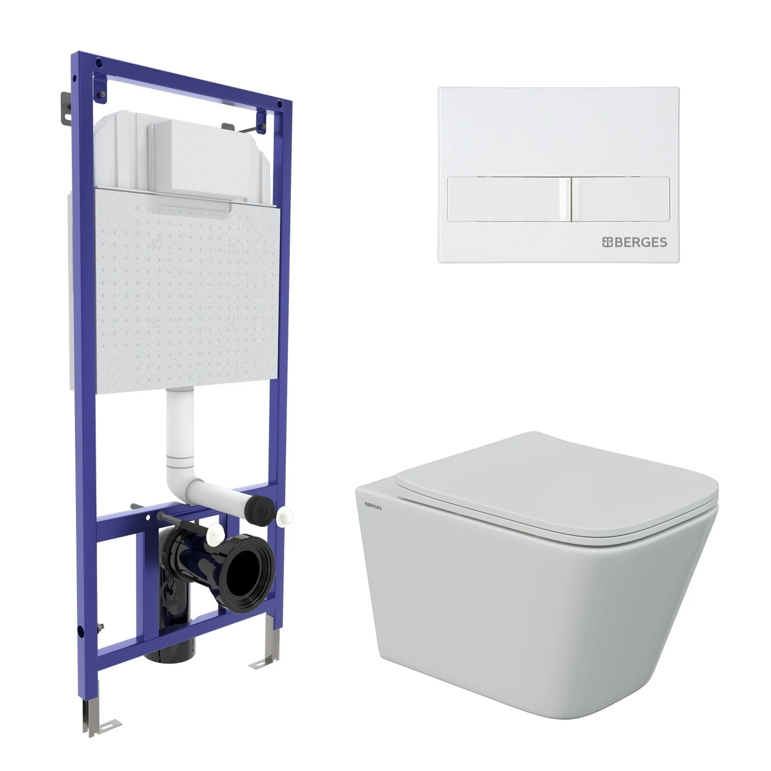 Комплект инсталляции BERGES NOVUM525, с клавишей смыва L1 белая, унитазом FLOE S Rimless и сиденьем Floe S Slim SO, микролифт, быстросъем 043244 Комплект инсталляции BERGES NOVUM525, с клавишей смыва L1 белая, унитазом FLOE S Rimless и сиденьем Floe S Slim SO, микролифт, быстросъем 043244