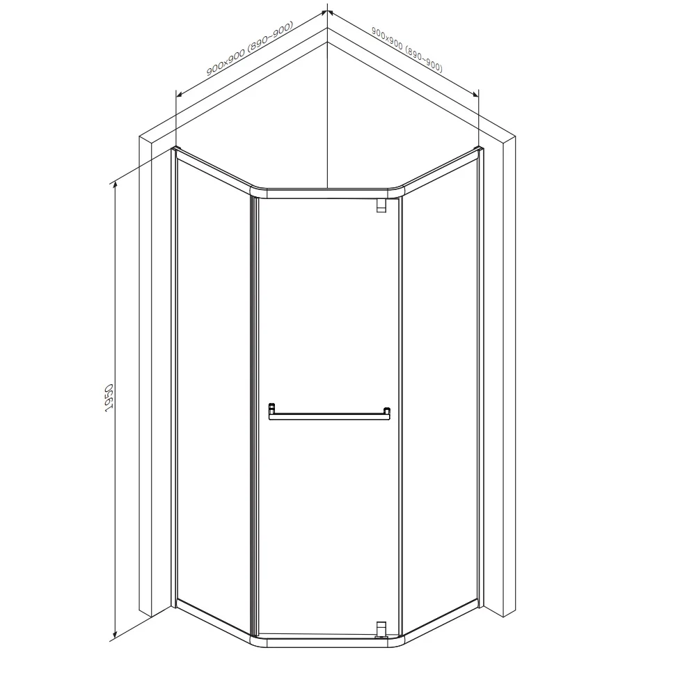 Душевой уголок AM.PM Gem W90G-405-9090-BT пятиугольный, распашная дверь 90x90 мат черный, стекло прозрачное — Изображение 7