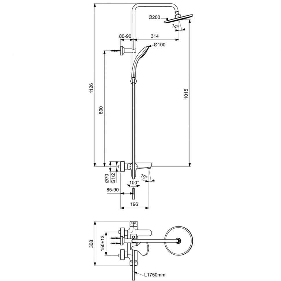 Душевая система Ideal Standard IDEALRAIN CERAFINE O BC525AA Душевая система Ideal Standard IDEALRAIN CERAFINE O BC525AA
