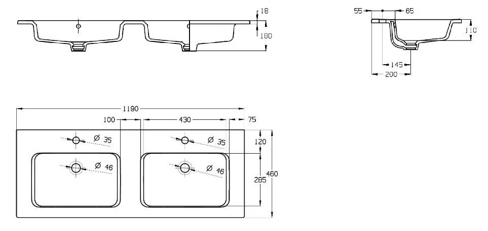 Раковина Roca The Gap 120 двойная, 2 отверстия 3279A0000 Раковина Roca The Gap 120 двойная, 2 отверстия 3279A0000