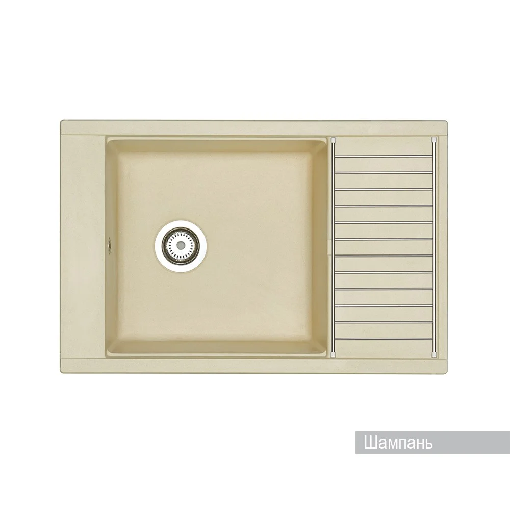 Кухонная мойка Aquaton Делия 78 1A715132DE290 из литого мрамора, прямоугольная, с крылом шампань Кухонная мойка Aquaton Делия 78 1A715132DE290 из литого мрамора, прямоугольная, с крылом шампань