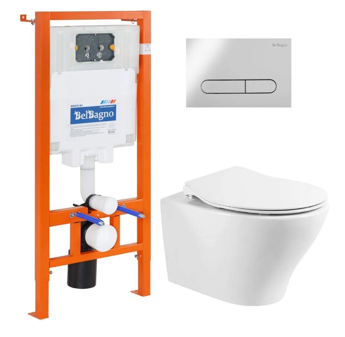 Комплект унитаза BelBagno ACQUA BB340CHR инсталляцией BB002-80 и клавишей смыва BB005-PR-CHROME Комплект унитаза BelBagno ACQUA BB340CHR инсталляцией BB002-80 и клавишей смыва BB005-PR-CHROME