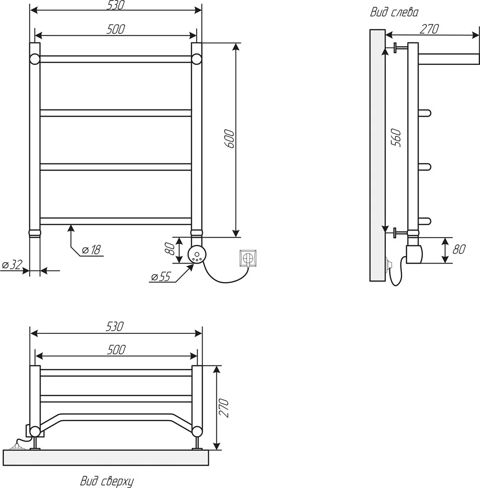 Полотенцесушитель электрический EWRIKA Сафо FT 60х50 R, черный матовый 537249 Полотенцесушитель электрический EWRIKA Сафо FT 60х50 R, черный матовый 537249