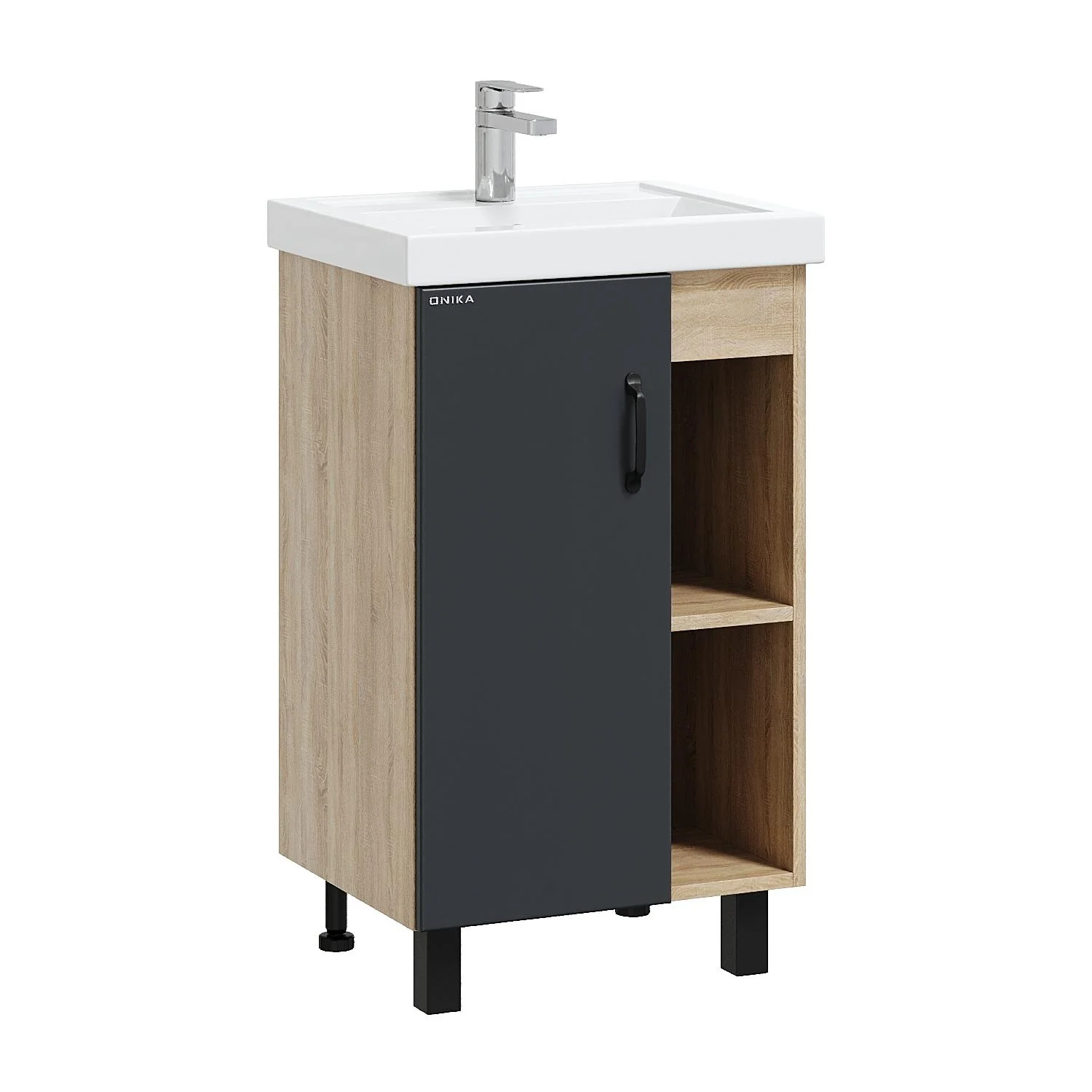 Тумба под раковину Onika Тимбер 50 см 105035 напольная, серая мат./дуб сонома (для Фостер 50) Тумба под раковину Onika Тимбер 50 см 105035 напольная, серая мат./дуб сонома (для Фостер 50)