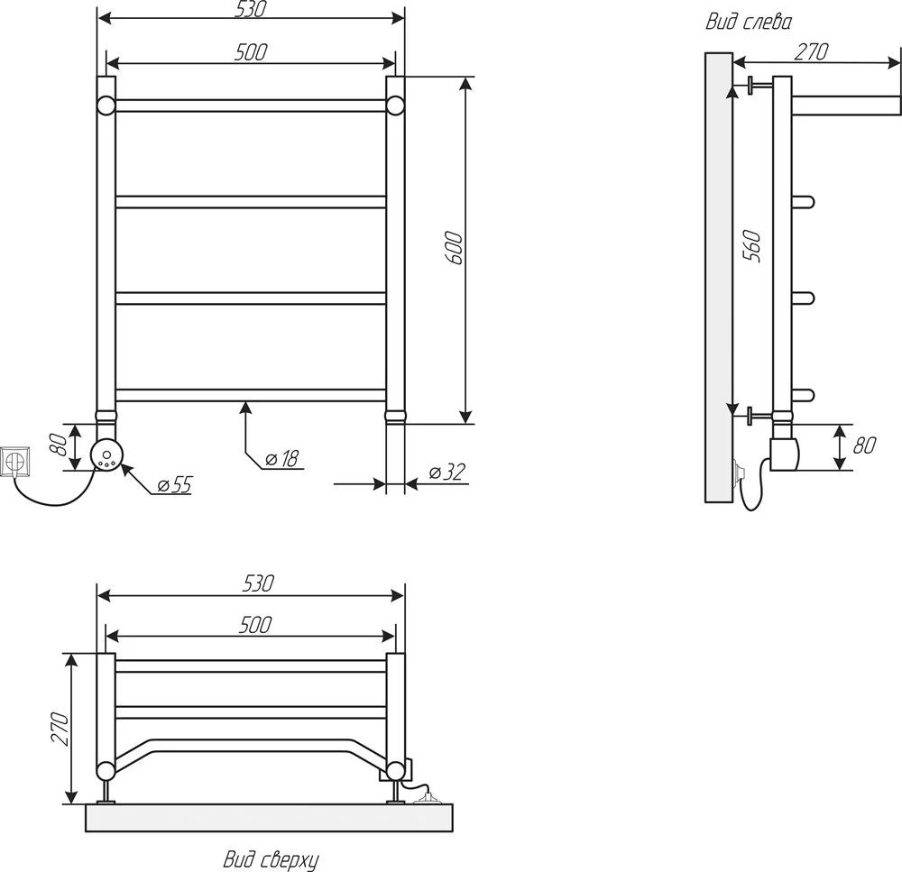 Полотенцесушитель электрический EWRIKA Сафо FT 60х50 L, черный матовый 537254 Полотенцесушитель электрический EWRIKA Сафо FT 60х50 L, черный матовый 537254