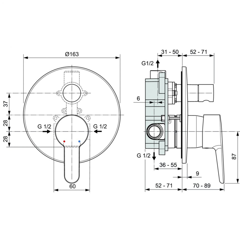 Детальная картинка товара «смеситель для ванны ideal standard sesia a6945aa встраиваемый»
