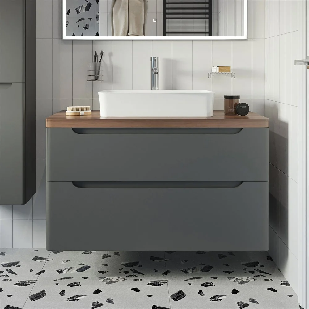 Тумба с раковиной STWORKI Берген 100 серая с темной столешницей, Bocchi Sottile 1476-001-012 566878 Тумба с раковиной STWORKI Берген 100 серая с темной столешницей, Bocchi Sottile 1476-001-012 566878