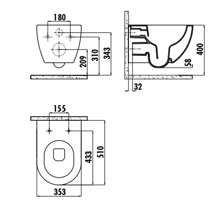 Унитаз подвесной Creavit Free FE322-11BM00E-0000 Унитаз подвесной Creavit Free FE322-11BM00E-0000