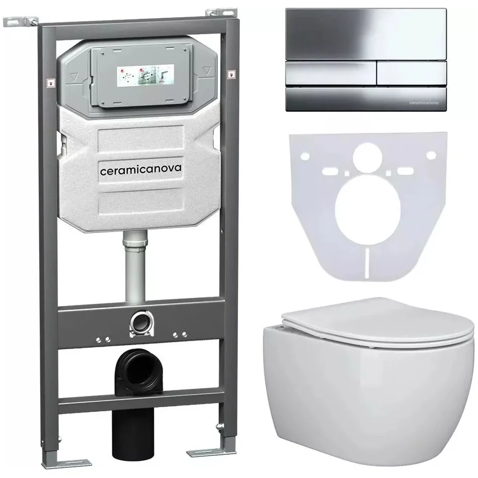 Комплект унитаза Ceramica Nova Сет 4 в 1 инсталляция с кнопкой и шумоизоляцией CN3001_1002CH_1000 Комплект унитаза Ceramica Nova Сет 4 в 1 инсталляция с кнопкой и шумоизоляцией CN3001_1002CH_1000