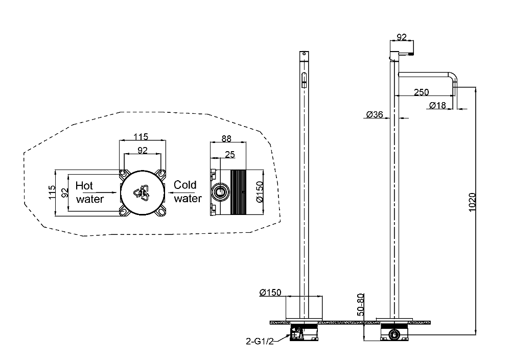 Смеситель для раковины Boheme Uno 107-CB напольный Copper Brushed Смеситель для раковины Boheme Uno 107-CB напольный Copper Brushed