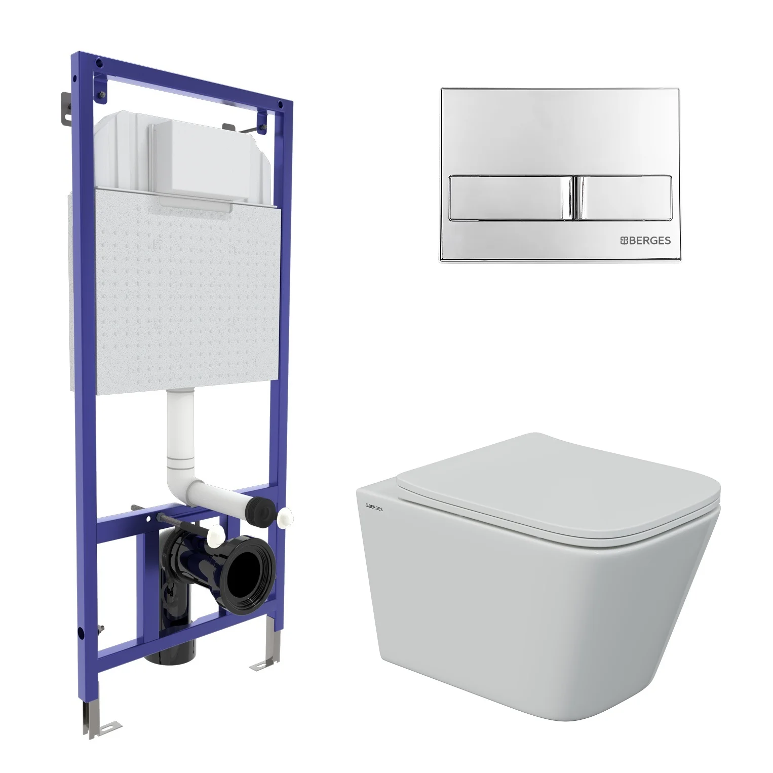 Комплект инсталляции BERGES NOVUM525, с клавишей смыва L3 хром глянец, унитазом FLOE S Rimless и сиденьем Floe S Slim SO, микролифт, быстросъем 043242 Комплект инсталляции BERGES NOVUM525, с клавишей смыва L3 хром глянец, унитазом FLOE S Rimless и сиденьем Floe S Slim SO, микролифт, быстросъем 043242