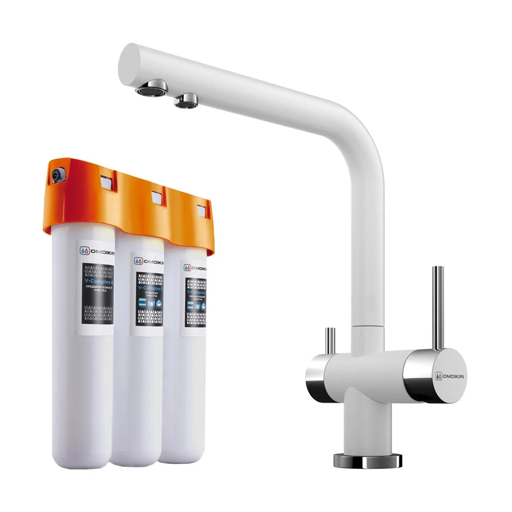 Смеситель для кухни Omoikiri Nagano-WH + Pure drop Lite с фильтром 4054.8028 Смеситель для кухни Omoikiri Nagano-WH + Pure drop Lite с фильтром 4054.8028