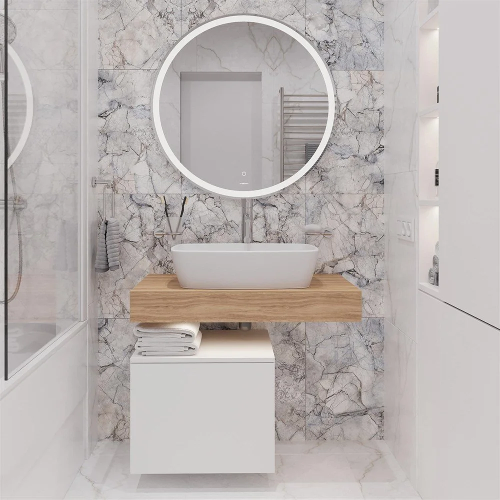 Комплект мебели STWORKI Ольборг 80 столешница дуб французский, без отверстий, с тумбой 50, с раковин 536060 Комплект мебели STWORKI Ольборг 80 столешница дуб французский, без отверстий, с тумбой 50, с раковин 536060