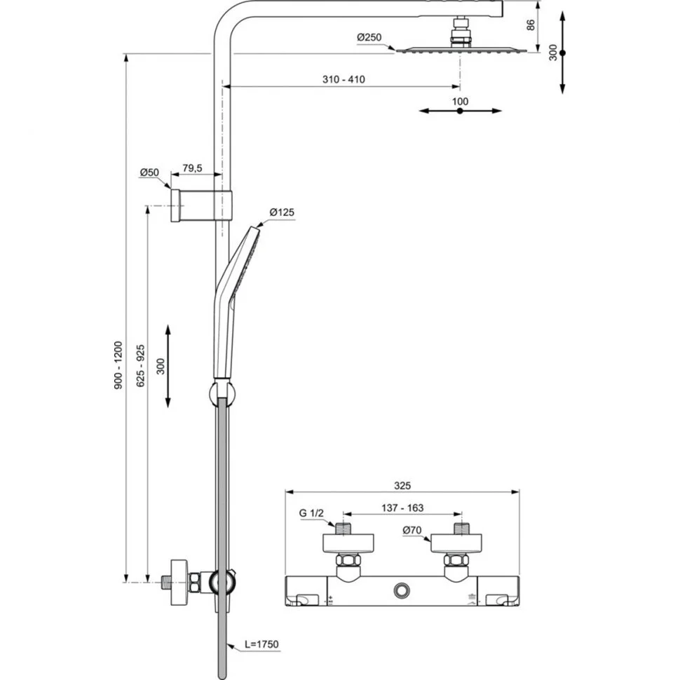 Душевая система Ideal Standard CERATHERM T50 A7704AA Душевая система Ideal Standard CERATHERM T50 A7704AA
