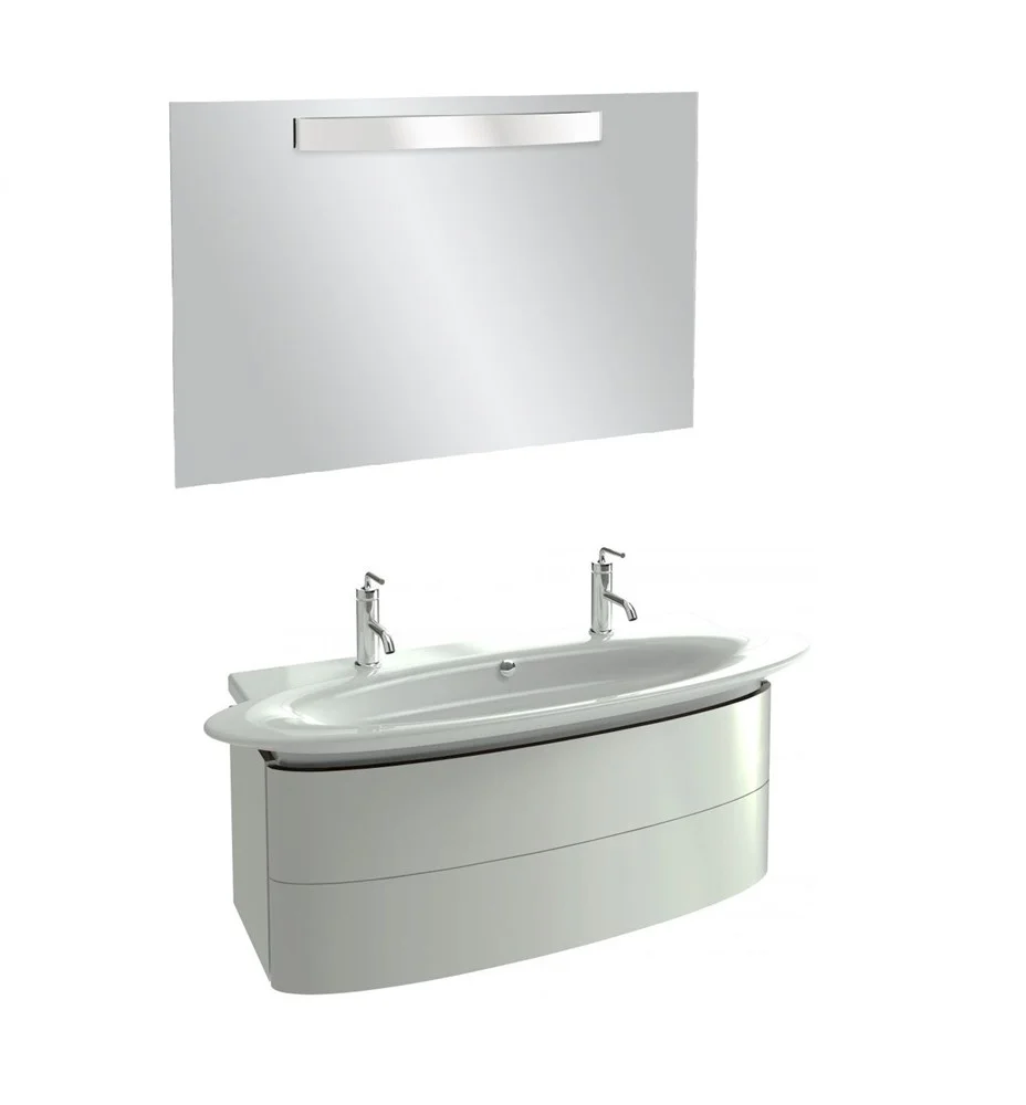 Комплект мебели 130 см Jacob Delafon Presqu'ile , белый блестящий лак, 2 выдвижных ящика, с подсветк EB1105-G1C+EB1110-NF+E4445-00 Комплект мебели 130 см Jacob Delafon Presqu'ile , белый блестящий лак, 2 выдвижных ящика, с подсветк EB1105-G1C+EB1110-NF+E4445-00