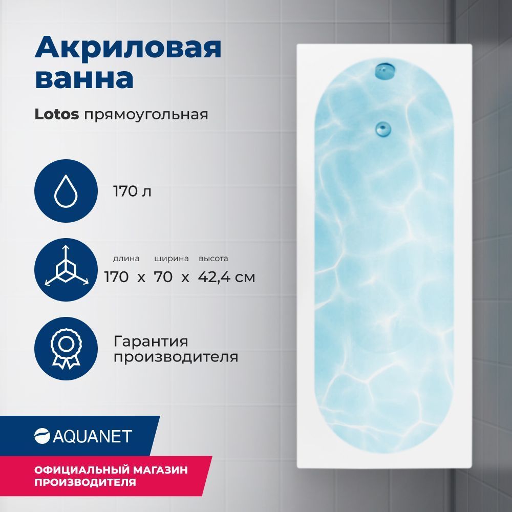 Детальная картинка товара «акриловая ванна aquanet lotos 170x70 с каркасом 00334159»