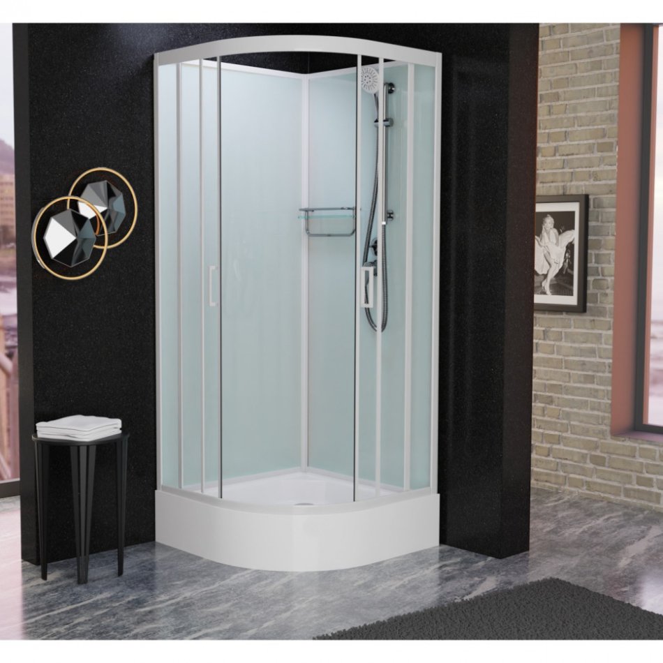Детальная картинка товара «душевая кабина frank f409/1 м white без крыши белый профиль матовое стекло 90x90 20025»