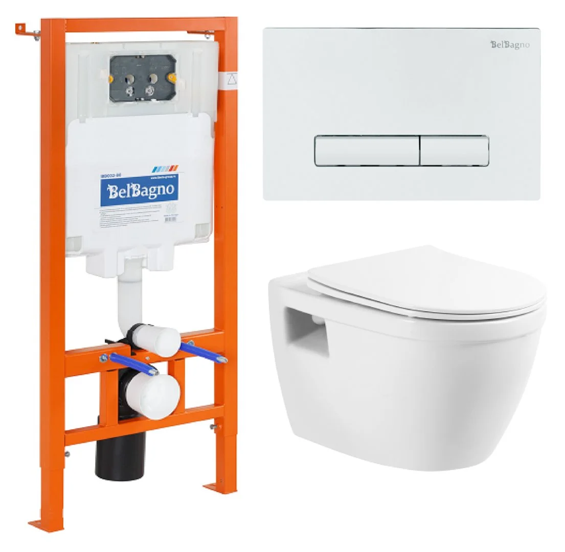 Комплект унитаза BelBagno с сиденьем LOTO BB070CHR/SC инсталляцией BB002-80 и клавишей смыва BB018-GV-BI Комплект унитаза BelBagno с сиденьем LOTO BB070CHR/SC инсталляцией BB002-80 и клавишей смыва BB018-GV-BI