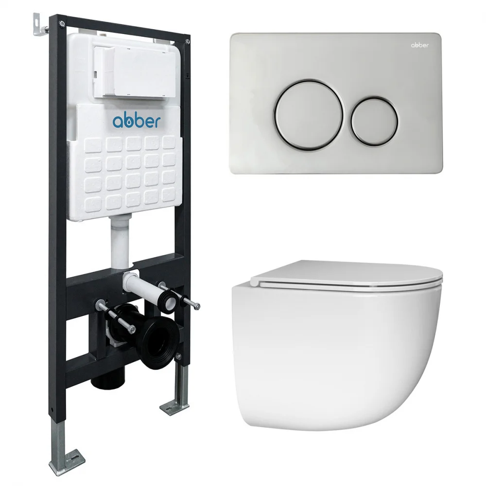 Комплект унитаза ABBER Bequem AC1132TC белый, с закрытым дном с инсталляцией AC0105 и кнопкой AC0121 хром глянцевый Комплект унитаза ABBER Bequem AC1132TC белый, с закрытым дном с инсталляцией AC0105 и кнопкой AC0121 хром глянцевый