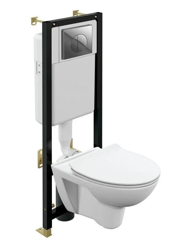 Комплект унитаза Cersanit PARVA (A64231) инсталляции BLACK и клавиши смыва LEON пластик хром 64231 Комплект унитаза Cersanit PARVA (A64231) инсталляции BLACK и клавиши смыва LEON пластик хром 64231