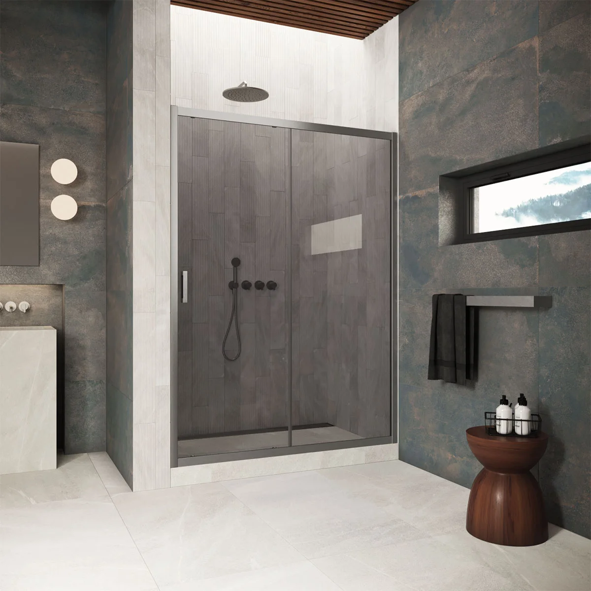 Душевая дверь Vegas-glass ZP Protec 150 11 07 1500 мм, профиль оружейная сталь, стекло графит Душевая дверь Vegas-glass ZP Protec 150 11 07 1500 мм, профиль оружейная сталь, стекло графит