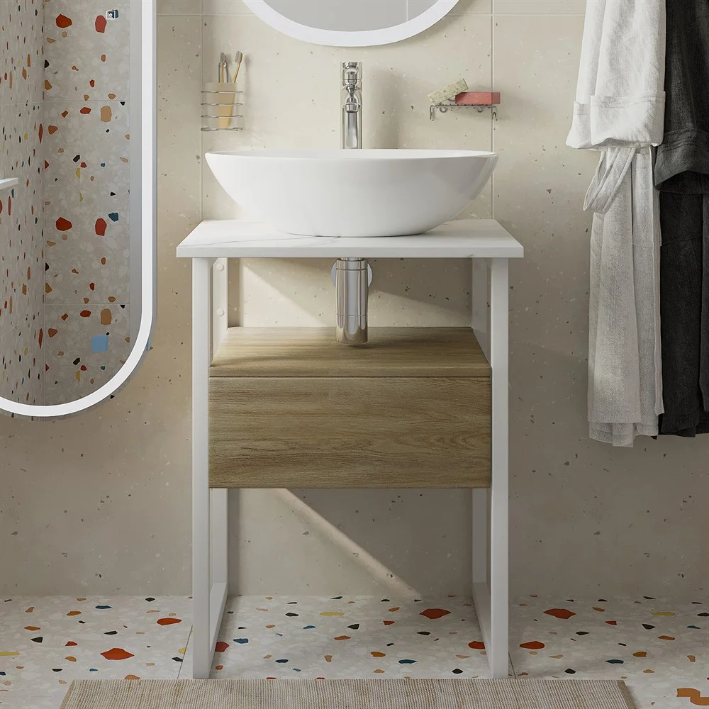 Тумба с раковиной DIWO Элиста 60 светлое дерево с раковиной Moduo 55 Leaf 573402 Тумба с раковиной DIWO Элиста 60 светлое дерево с раковиной Moduo 55 Leaf 573402