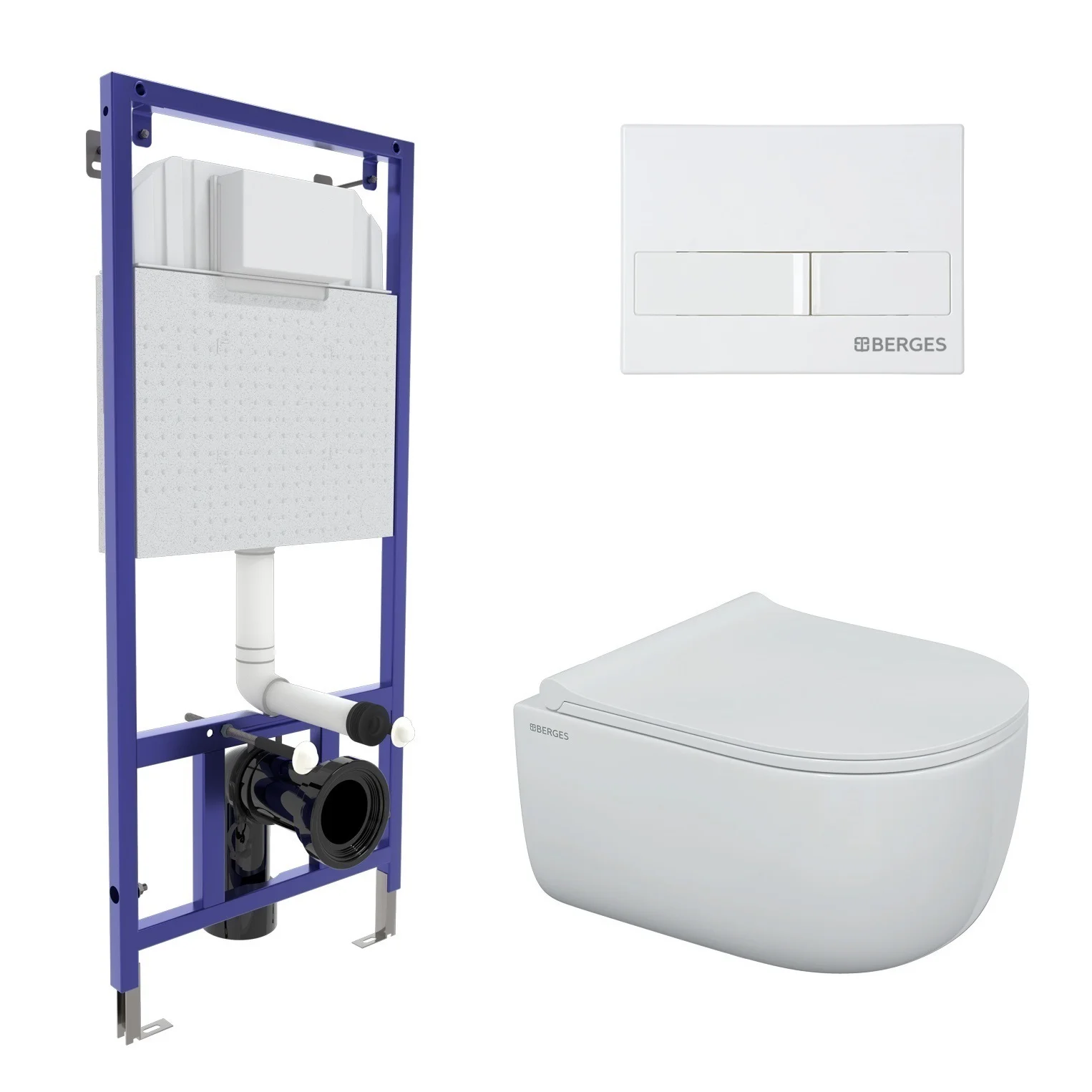 Комплект инсталляции BERGES NOVUM с клавишей смыва белая L1, унитазом Ego Rimless и сиденьем Okus Slim SO 043309 Комплект инсталляции BERGES NOVUM с клавишей смыва белая L1, унитазом Ego Rimless и сиденьем Okus Slim SO 043309