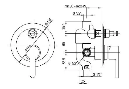Смеситель для ванны Paini Arena 92CR691FL встраиваемый, ручка Flat Смеситель для ванны Paini Arena 92CR691FL встраиваемый, ручка Flat