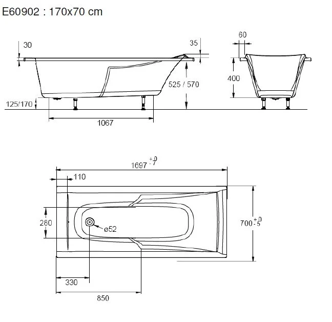 Акриловая ванна Jacob Delafon Corvette 170х70 E60902-00 Акриловая ванна Jacob Delafon Corvette 170х70 E60902-00