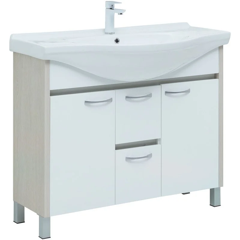 Тумба под раковину Aquanet Донна 100 белый дуб/белый (2 дверцы, 2 ящика) 00274164 Тумба под раковину Aquanet Донна 100 белый дуб/белый (2 дверцы, 2 ящика) 00274164