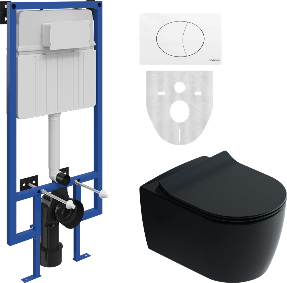Детальная картинка товара «комплект унитаз подвесной stworki ноттвиль setk3104-2616 безободковый, с микролифтом, черный + систе»