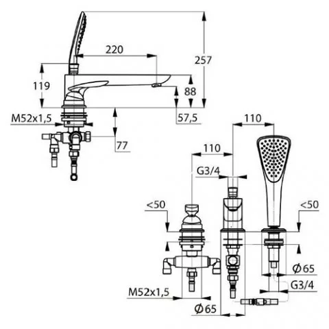 Смеситель на борт ванны Kludi Balance 524470575 Смеситель на борт ванны Kludi Balance 524470575