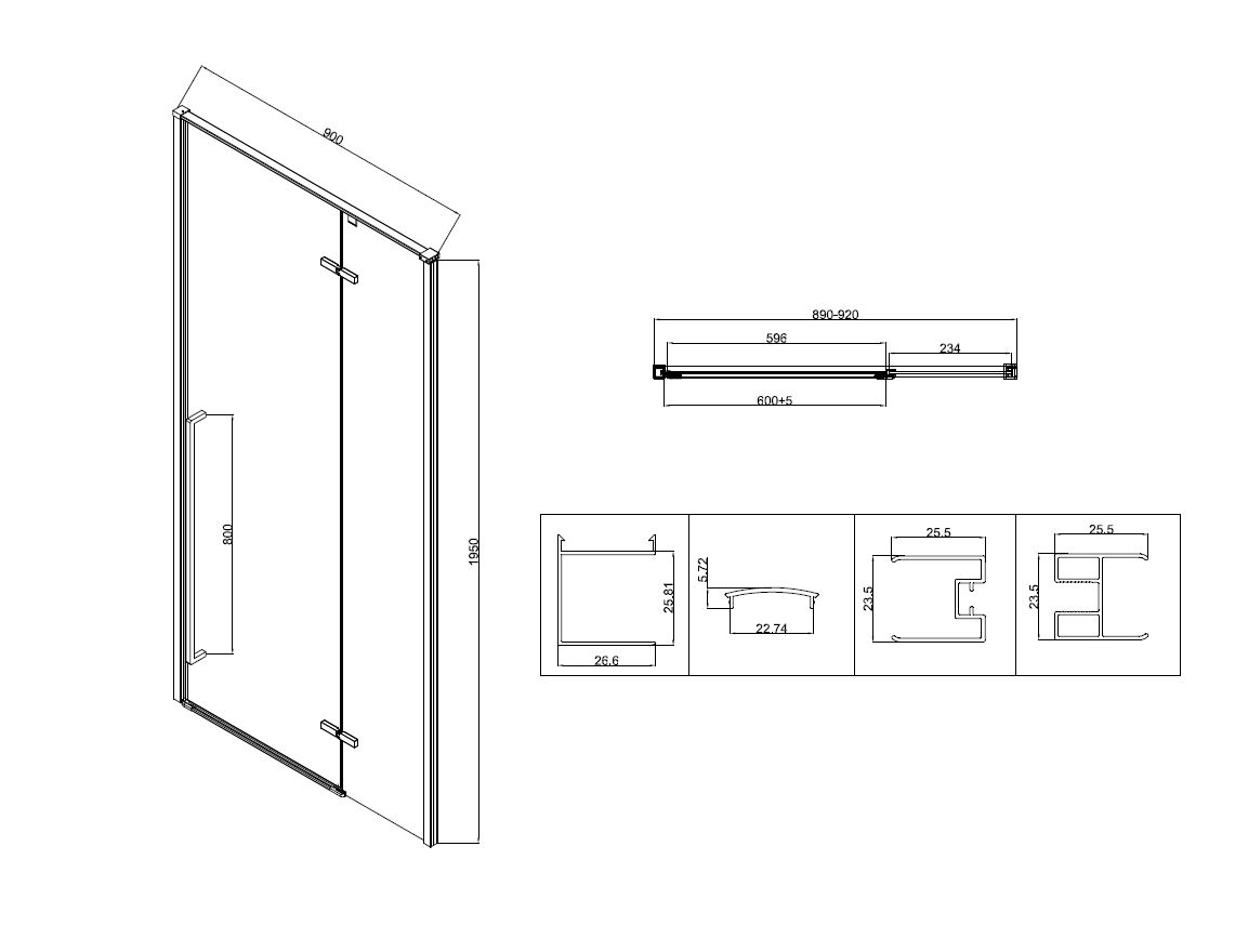 Детальная картинка товара «душевой уголок vincea slim-n vsr-5sn9090clgm, 900x900, вороненая сталь, стекло прозрачное»